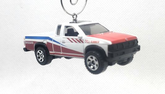 1995 Nissan Hardbody Truck White Red Blue Christmas Ornament