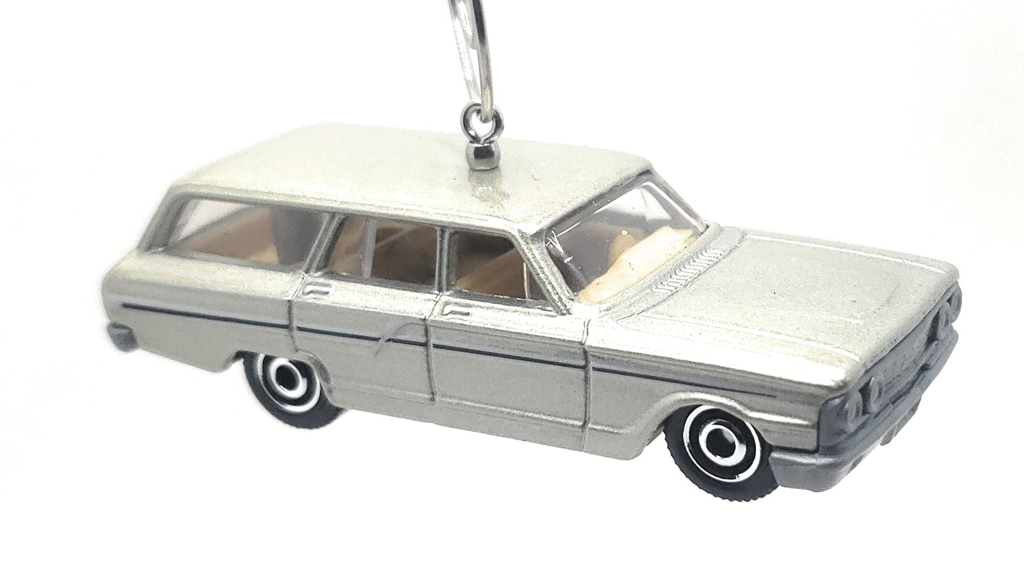 1964 Ford Fairlane Station Wagon Silver Christmas Ornament