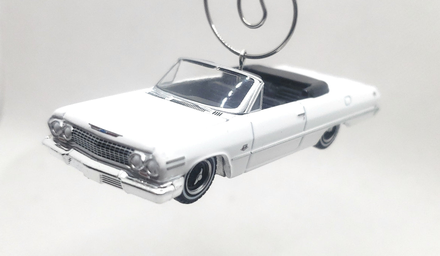 1963 Chevy Impala SS Convertible Lowrider White Christmas Ornament