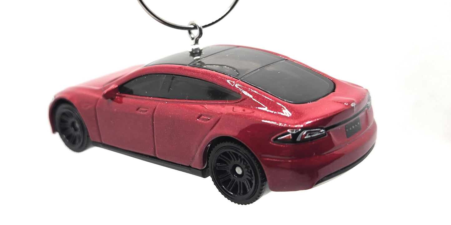 Tesla Model S Dark Red Christmas Ornament