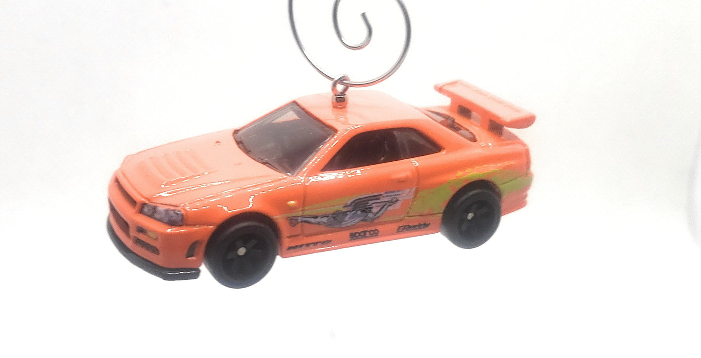 Nissan Skyline GT-R (BNR34) with Design Orange Christmas Ornament