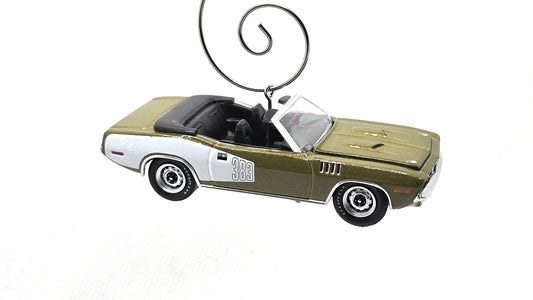 1971 Plymouth Cuda Barracuda Green White Christmas Ornament