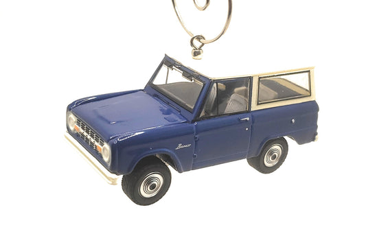 1966 Ford Bronco Dark Blue White Christmas Ornament