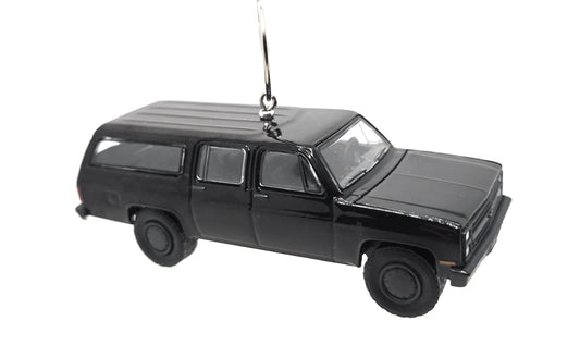 1985 Chevy Suburban C-10 Custom Deluxe Black Christmas Ornament