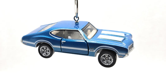 1970 Oldsmobile 442 Blue white Stripe Christmas Ornament