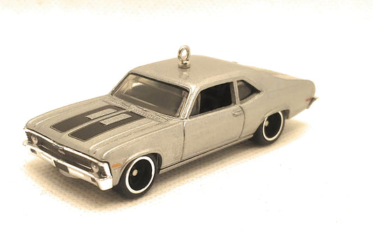 1970 Chevy Nova SS Silver Black Stripe Christmas Ornament