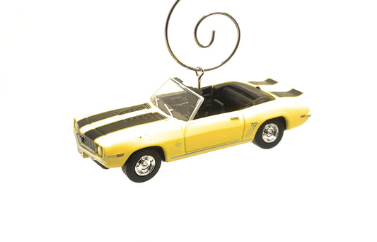 1969 Chevy Camaro SS Convertible Yellow Black Stripe Christmas Ornament