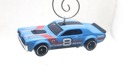 1969 Mercury Cougar Number 8 Blue Christmas Ornament