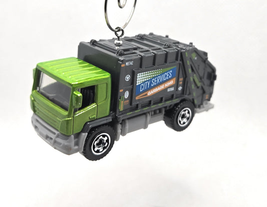 Trash Garbage Truck Green Gray Christmas Ornament