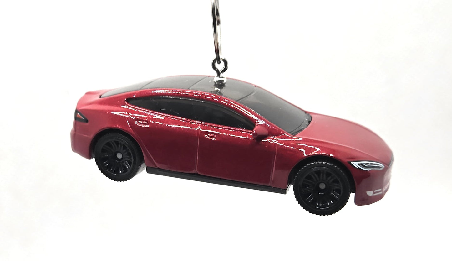 Tesla Model S Dark Red Christmas Ornament