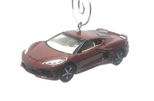 2022 Chevy Corvette C8 Dark Coffee Brown Christmas Ornament