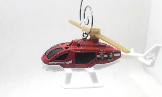 Fire Rescue Helicopter Red White Christmas Ornament