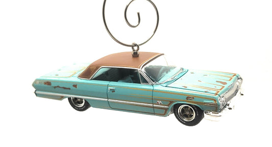 1963 Chevy Impala Lowrider Blue Green Christmas Ornament