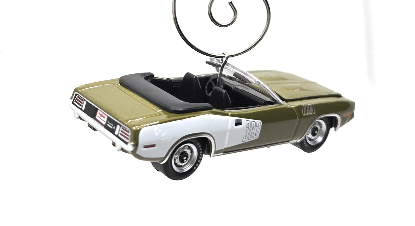 1971 Plymouth Cuda Barracuda Green White Christmas Ornament