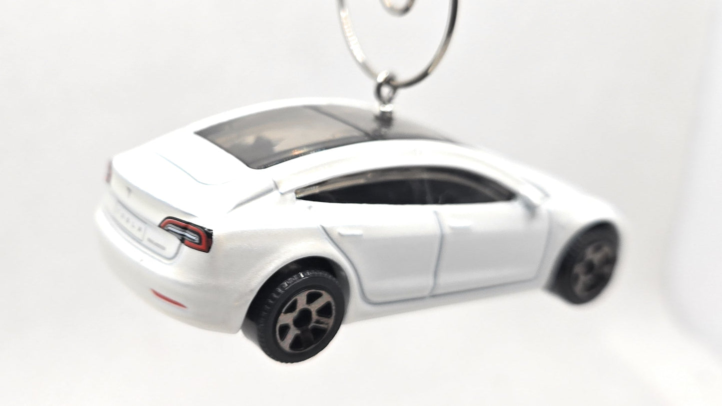 Tesla Model 3 White Christmas Ornament