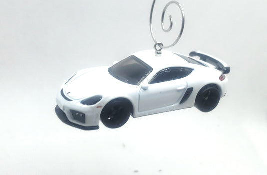 Porsche 718 Cayman GT4 White Christmas Ornament