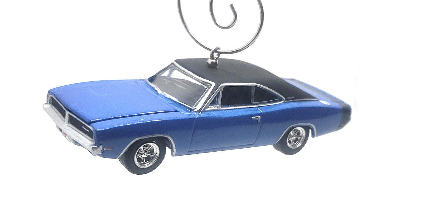 1969 Dodge Charger Blue Black Christmas Ornament