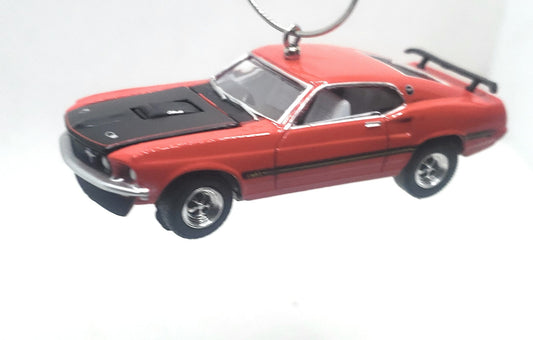 1969 Ford Mustang Custom Fastback Red Black Christmas Ornament