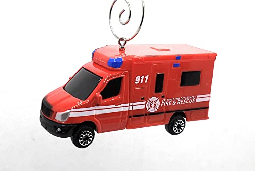 Paramedic Fire Rescue 911 Ambulance Truck Red Christmas Ornament