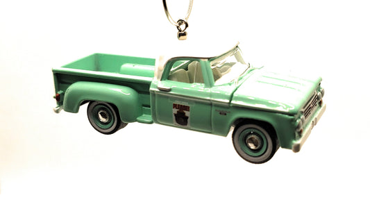 1985 Dodge D-100 Truck Green White Smokey Bear Christmas Ornament
