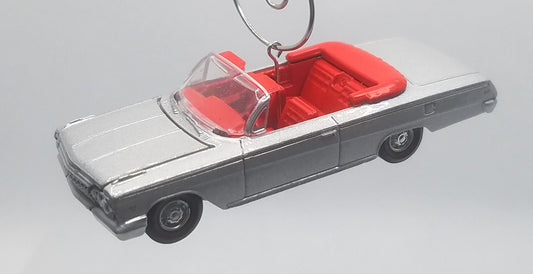 1962 Chevy Impala SS 409 Convertible Silver Red Christmas Ornament