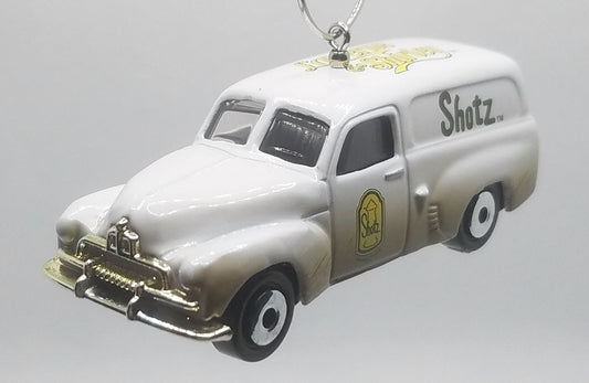 FJ Holden Panel Van Shotz white Gold Christmas Ornament