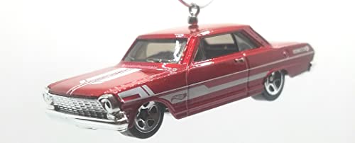 1963 Chevy II Dark Red White Hood Stripe Christmas Ornament