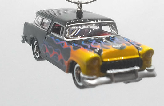 1955 Chevy Nomad Black Flames Decal Christmas Ornament