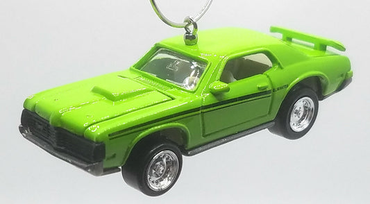 1969 Mercuty Cougar Eliminator Lime Green Black Stripes Christmas Ornament