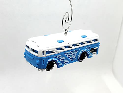 Surfin School Bus Blue White Christmas Ornament