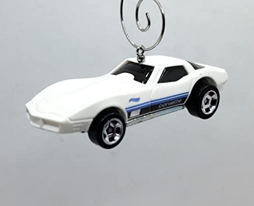Corvette Stingray White Black Blue Stripe on Side Christmas Ornament