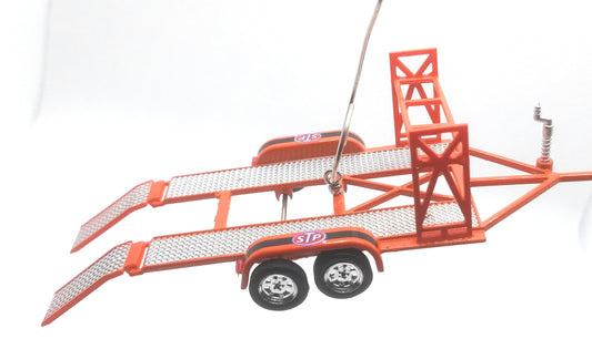 Tandem Car Transport Trailer Reddish Orange Christmas Ornament