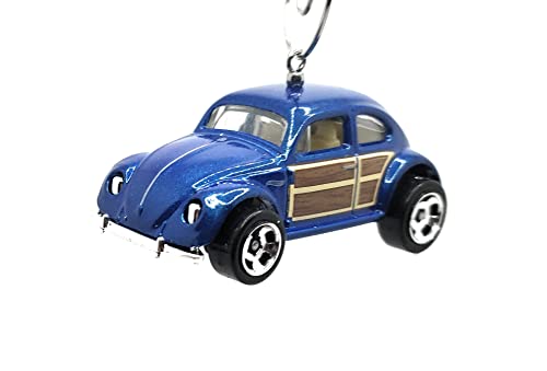 Volkswagen Beetle Blue with Wood Panels Christmas Ornament