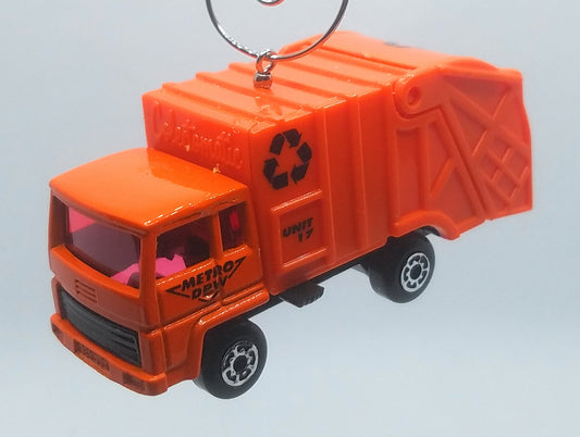 Trash Garbage Refuse Truck Orange Christmas Ornament