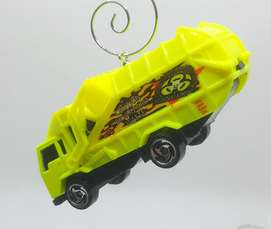 Biohazard Waste Dump Truck Neon Green Christmas Ornament