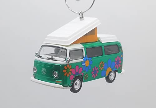 Ltd Ed 1971 Volkswagen Type 2 White Green Floral Christmas Ornament