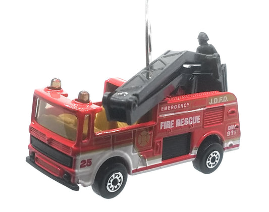 Snorkel Fire Rescue Truck Red White Gold Christmas Ornament