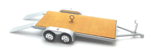 Flatbed Trailer Car Hauler Silver Tan with Ramps Christmas Ornament