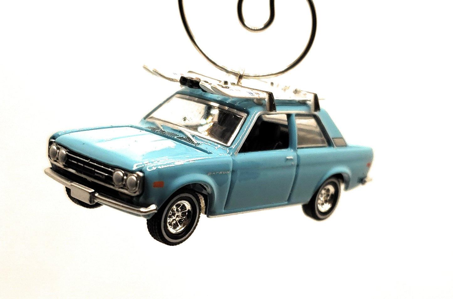 1970 Datsun 510 with Skis Blue Christmas Ornament