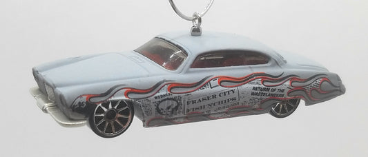 1963 Jaguar Mark X Grey Red Flames Christmas Ornament