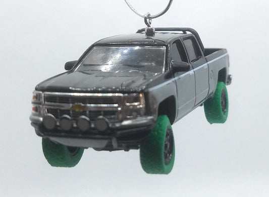 2015 Chevy Silverado Silver/Black Hood Ltd Ed Christmas Ornament