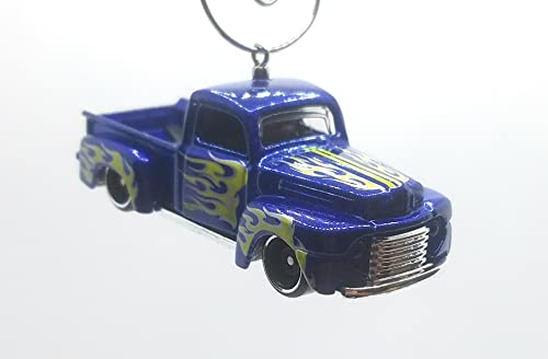 1949 Ford F1 Dark Blue Yellow Flames Christmas Ornament