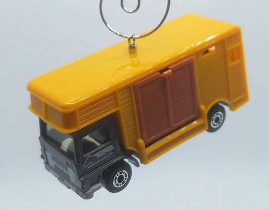 Horse Transport Truck Grey Yellow Christmas Ornament