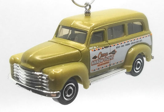 1950 Chevy Suburban Bronze White Christmas Ornament