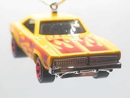 1969 Dodge Charger Yellow Red Flames Christmas Ornament