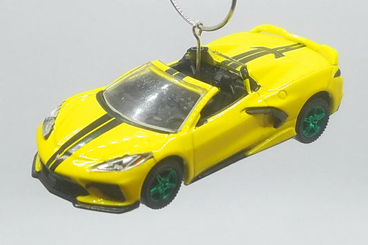 2022 Chevrolet Corvette Converible Yellow Black Stripes Green Rims LMT ED Christmas Ornament