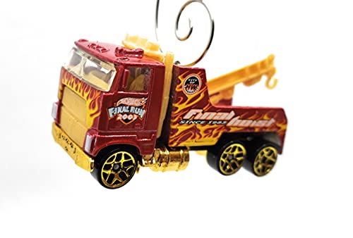 Tow Truck Red with Flames Christmas Ornament