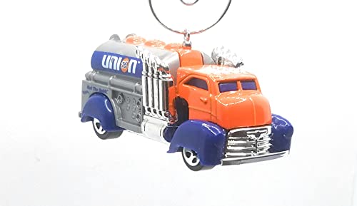 Gas Tanker Truck Blue Orange Christmas Ornament
