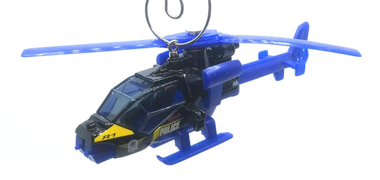 Police Mission Helicopter Black Blue Christmas Ornament