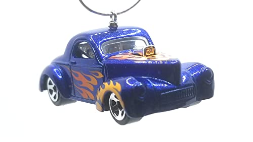 1941 Willys Dark Blue Red Flames Christmas Ornament